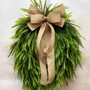 Medium Bead Grass Wreath, with Bow, Fall Wreath, for Front Door, Fall Decor, Fern Wreath, Year-Round Wreath, Greenery Wreath, Gift Idea