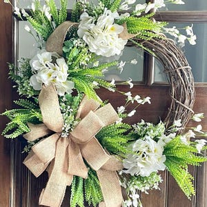 Hydrangea Wreath for Front Door, Summer Wreath, Gift for Her, Grapevine Wildflower Wreath, Welcome Wreath