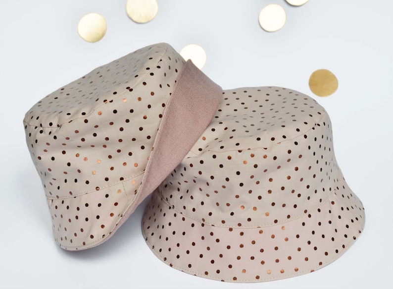 Hat lined in cotton Nude pink cotton polka dot copper copper Nude Summer Hat baby girl Birthday gift old pink