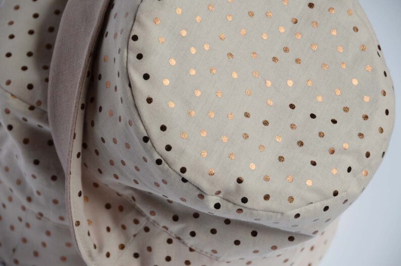 Hat lined in cotton Nude pink cotton polka dot copper copper Nude Summer Hat baby girl Birthday gift old pink