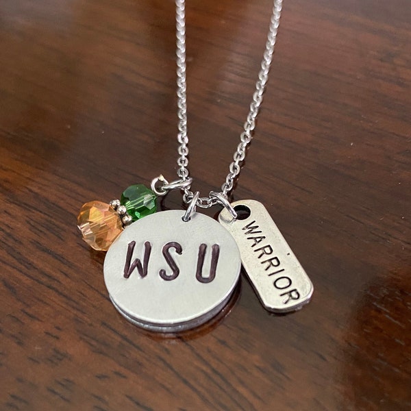 Wayne State Necklace, WSU Necklace, Silver Stainless Steel Necklace, Wayne State University Charms, Warrior Necklace