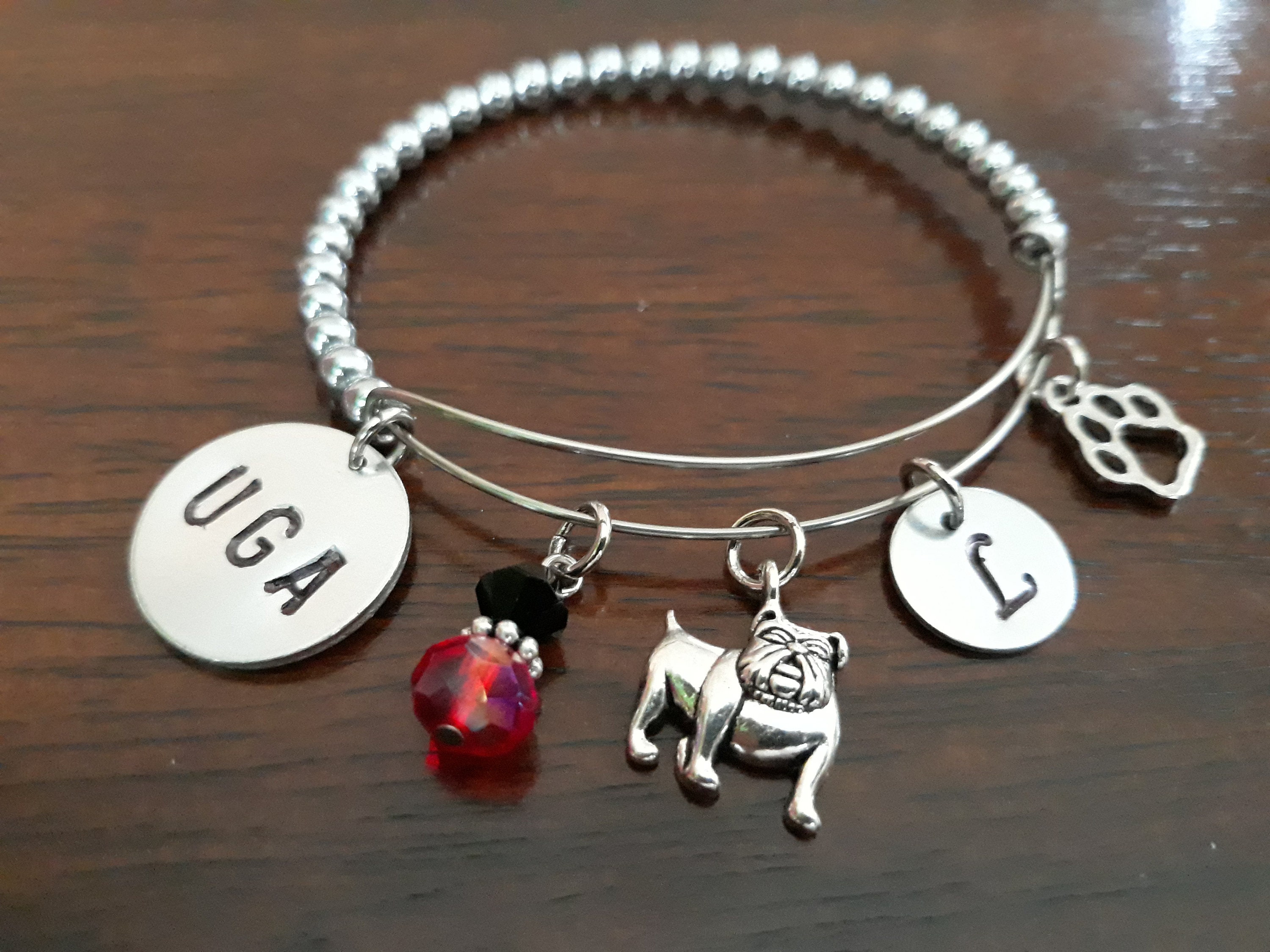University of Bracelets UGA Beaded Stainless Steel Etsy