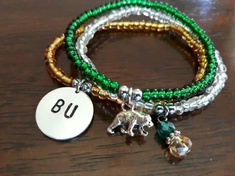 BU Bears Bracelets,BU Stack Bears Bracelets Red and Black Baylor University Bracelet,College Bracelets,Set of 3 Seed Beads Bracelet