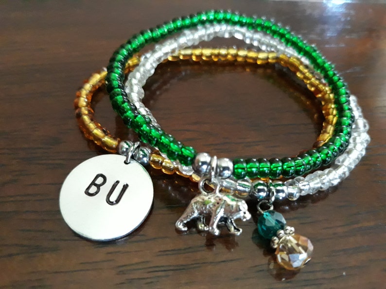 BU Bears Bracelets,BU Stack Bears Bracelets Red and Black Baylor University Bracelet,College Bracelets,Set of 3 Seed Beads Bracelet