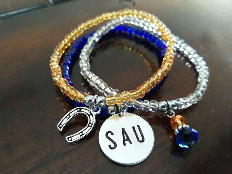 Seed Beads Bracelets Small Dainy Bracelets Southern Arkansas University Bracelets,Set of 3 Bracelets SAU Stack Seed Beads Bracelet