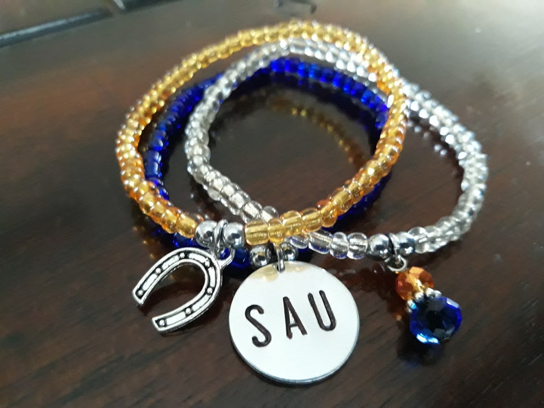 Seed Beads Bracelets Small Dainy Bracelets Southern Arkansas University Bracelets,Set of 3 Bracelets SAU Stack Seed Beads Bracelet