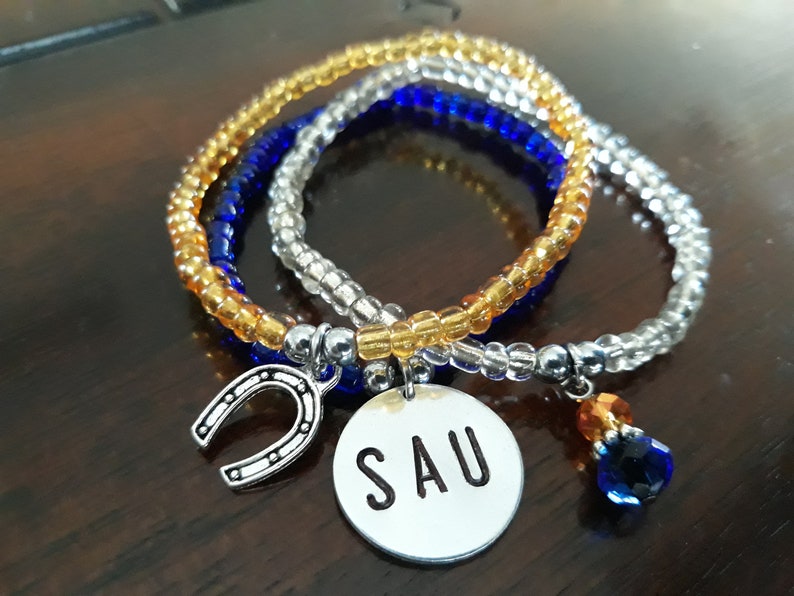 Seed Beads Bracelets Small Dainy Bracelets Southern Arkansas University Bracelets,Set of 3 Bracelets SAU Stack Seed Beads Bracelet