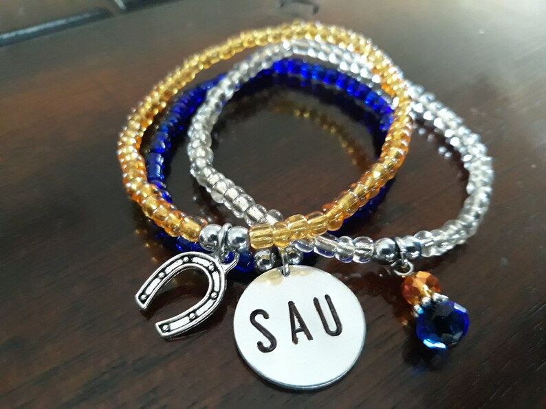 Seed Beads Bracelets Small Dainy Bracelets Southern Arkansas University Bracelets,Set of 3 Bracelets SAU Stack Seed Beads Bracelet