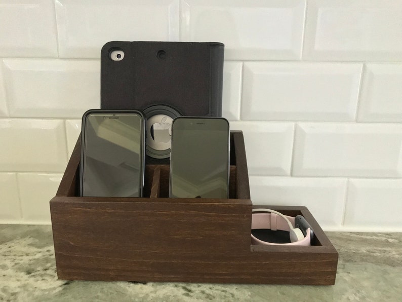 Dual Phone Boardwalk Warm Brown Charging Station Wood Docking Etsy