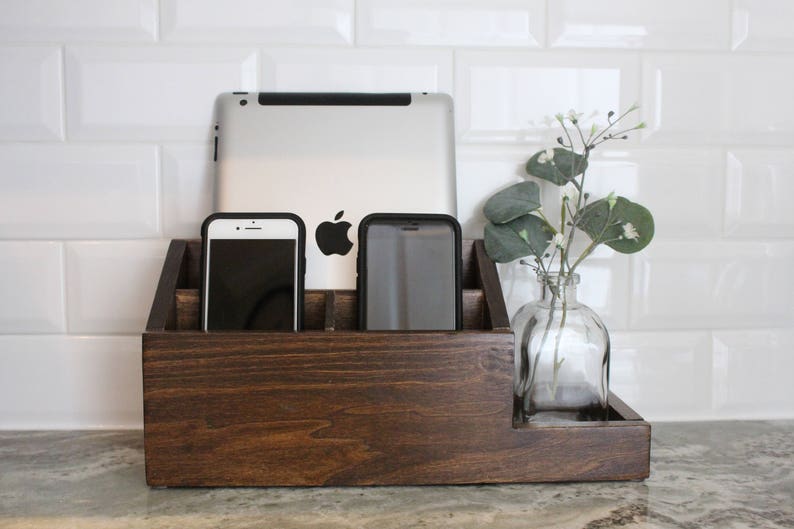 Boardwalk Xl Warm Brown Charging Station Organizer Wood Etsy