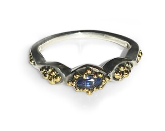 Silver Ring with Gold Granulation & Marquise Sapphire: Alternative Engagement Ring