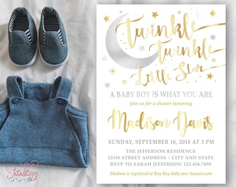 Twinkle Twinkle Shower Invitation, Little Star Shower Invitation, Twinkle Twinkle Little Star, Baby Boy Shower Invitation