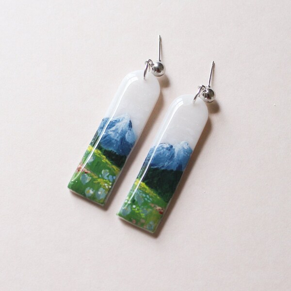 Mountain Landscape Polymer Clay Earrings Forest Moss Colorado Wildflowers Rocky Mountain Hand Painted National Park StatementGift