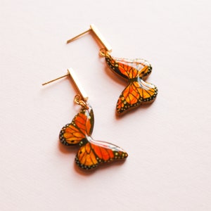 Monarch Butterfly Moth Polymer Clay Earrings Shimmery Statement Dainty Earring Gift For Gardener floral Hand Painted Iridescent