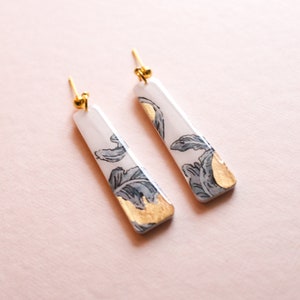 China Blue Polymer Clay Earrings Lightweight Gold