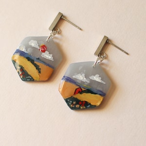 Landscape Polymer Clay Earrings Midwest Nebraska Iowa Field Barn Hand Painted National Park Window Statement Earring Gift For Her