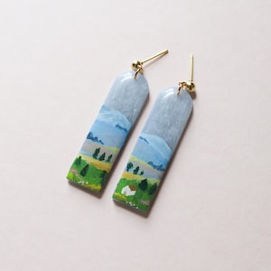 Mountain Landscape Polymer Clay Earrings Forest Moss Colorado Wildflowers Rocky Mountain Hand Painted National Park StatementGift