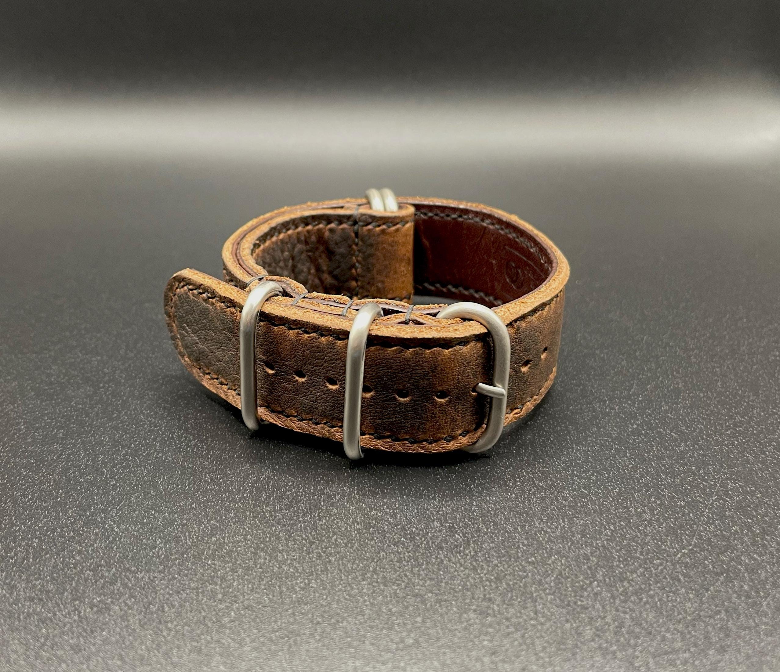 Bronze Distressed Leather Nato Italian Vachetta Leather • NATO