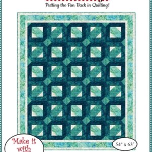 May include: A quilt pattern titled "Passage" with a teal and green geometric design. The quilt measures 54 x 63 inches and requires 5 yards of fabric. The Fabric Cafe logo is at the top.