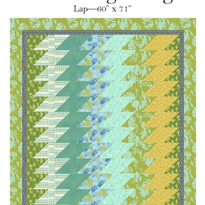 May include: Quilt pattern for a lap quilt called "Texas Lightning" with a green, blue, and yellow color scheme. The quilt is 60 inches by 71 inches.