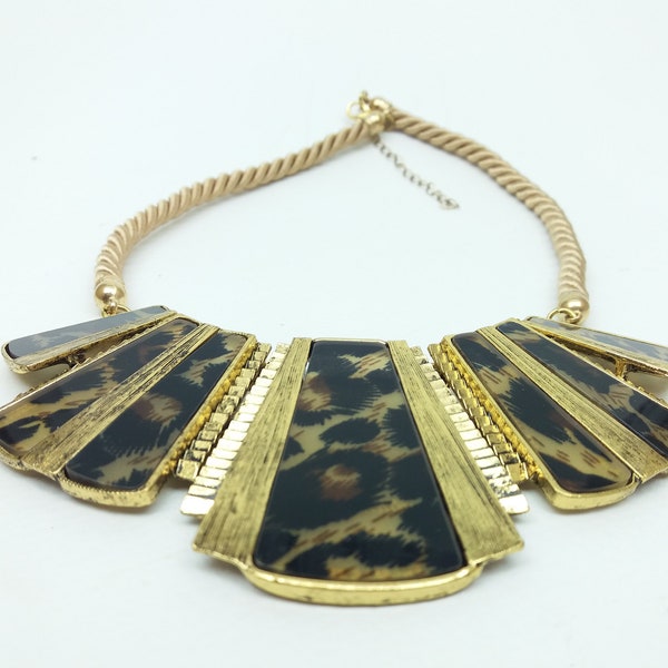 Leopard necklace,Black gold Bib statement necklace,Animal print necklace,statement necklace gold and black,modern necklace, Made in Greece
