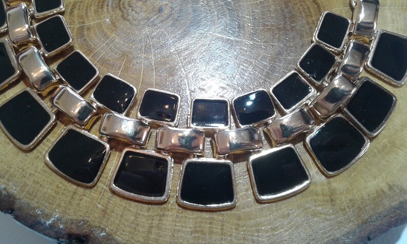 Gift for her,Black and gold necklace Total black Gold bib statement elegant new fashion necklace Black Bib Collar Statement short Necklace