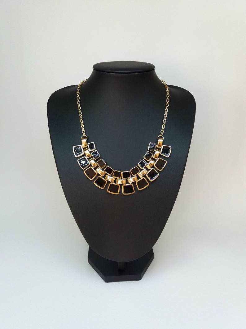 Gift for her,Black and gold necklace Total black Gold bib statement elegant new fashion necklace Black Bib Collar Statement short Necklace