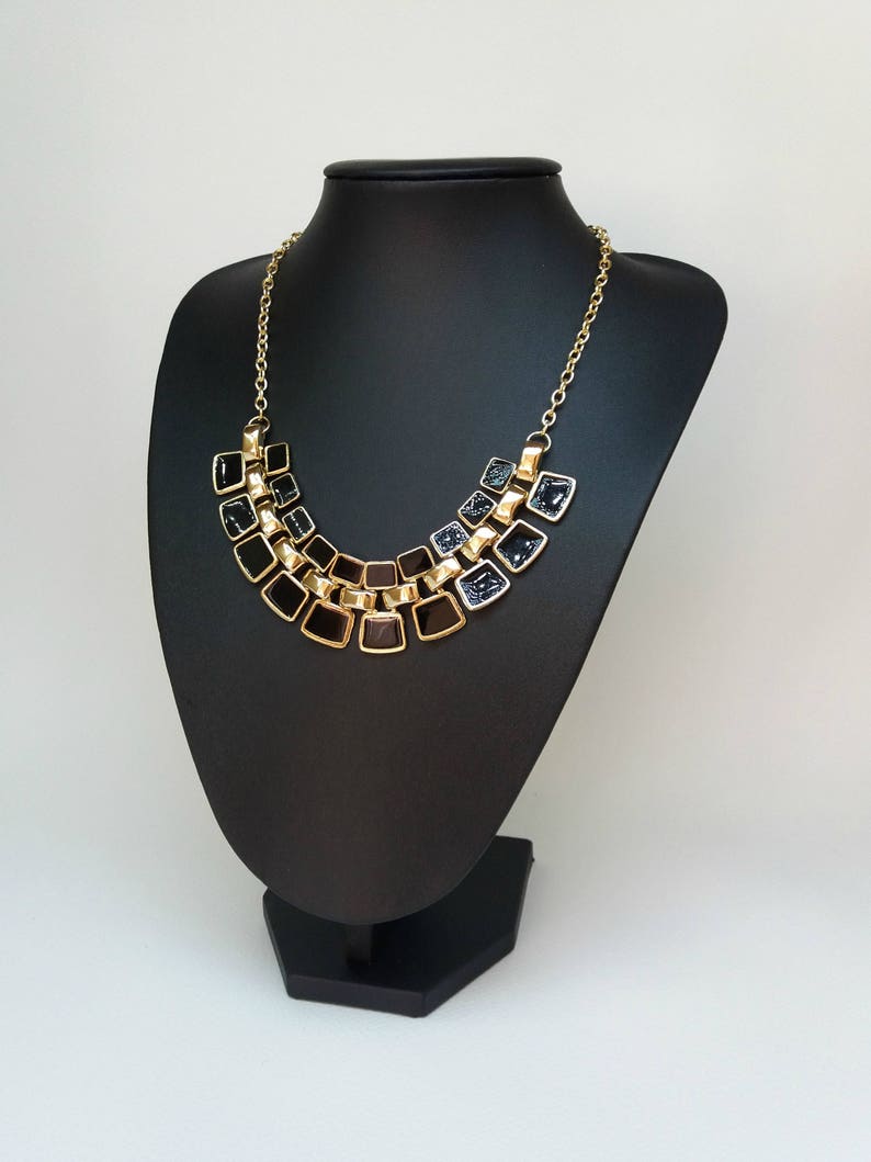 Gift for her,Black and gold necklace Total black Gold bib statement elegant new fashion necklace Black Bib Collar Statement short Necklace
