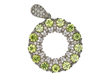 Natural Peridot Sterling Silver Eternity Pendant, Round 3mm Green Gemstones