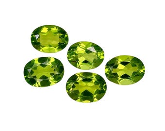 Natural Green Peridot Gemstones: 6.51 Cts Oval Shape 5 Pcs For Jewelry Making