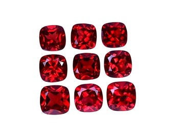Natural Red Garnet 7.25 Ct Lot, 9 Cushion Cut Loose Gemstones, Unheated African Garnet for Jewelry Making