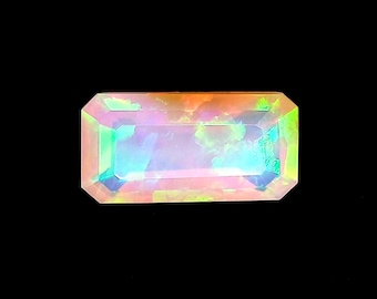 Natural Ethiopian Opal 4.71 Ct, White Multicolor Play of Color Octagon Loose Gemstone, Unheated Opal for Jewelry