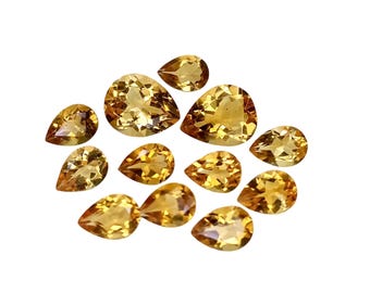 Natural Yellow  Citrine Gemstones :  8.70 Cts Pear Cut 12 Pcs For Jewelry Making