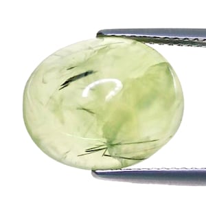 Natural  7.38Cts Natural  Rutil Prehnite Gemstone, Green Oval Cabochon