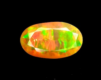 Natural Ethiopian Opal 2.74 Ct, Yellow Multicolor Play of Color Oval Loose Gemstone, Unheated Opal for Jewelry Making