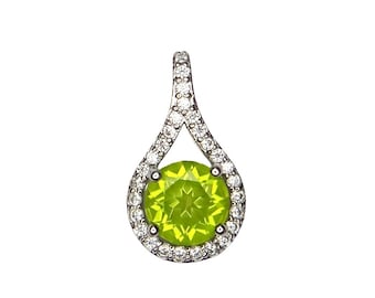 Natural Peridot Pendant 925 Sterling Silver Halo Necklace Charm Green Gemstone Jewelry Gift