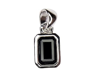 Black Spinel Solitaire Pendant: 3.64 Ct Octagon Gemstone, 925 Silver (4x6mm)
