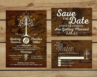 Lord of the Rings Wedding Invitation Kit Template, Editable, Printable Wedding Invitation, RSVP, Save the Date, Instant Download, DIY, Canva