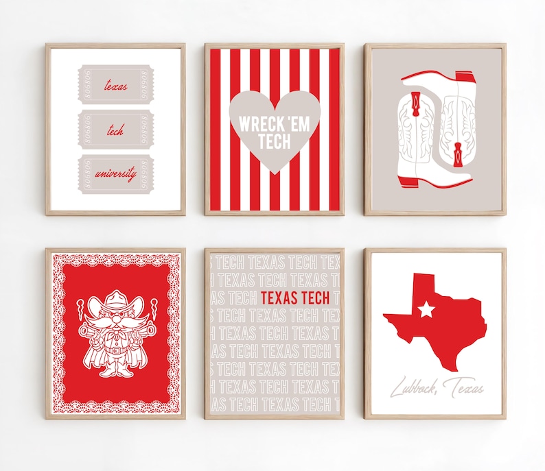Texas Tech Decor Rig Texas Tech Themed Wall Art Prints Lubbock, TX Decor (6 PACK 8x10 ...