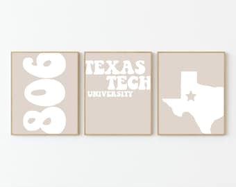 Impressões de arte de parede com tema de tecnologia do Texas, decoração de Lubbock, TX (pacote com 3 8x10), arquivos digitais