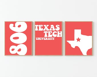 Impressões de arte de parede com tema de tecnologia do Texas, decoração de Lubbock, TX (pacote com 3 8x10), arquivos digitais