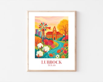Impressão de arte de parede temática de Lubbock, Texas, decoração de tecnologia do Texas (8x10), arquivo digital
