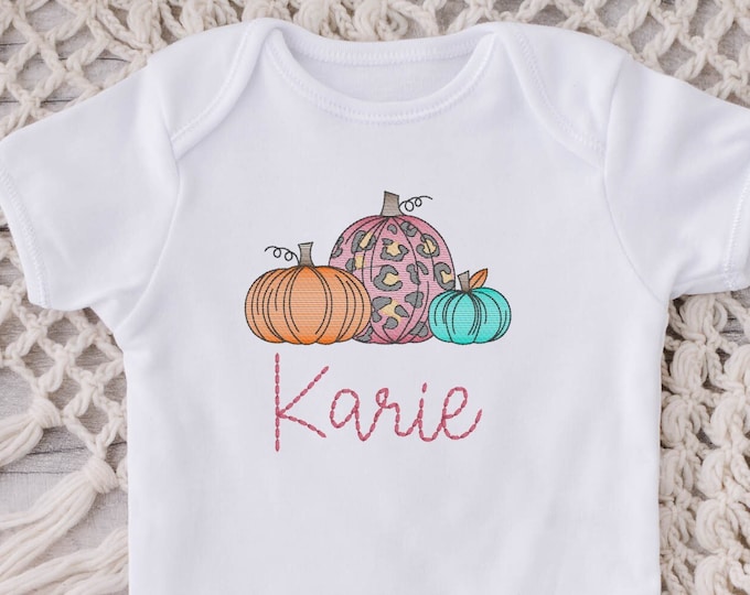 Personalized Sketch Embroidered Pumpkins Baby Bodysuit