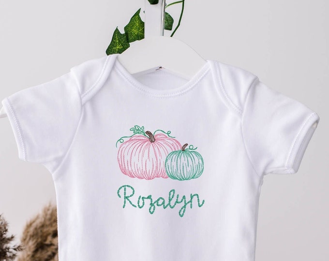 Personalized Pumpkin Baby Bodysuit, Embroidered Fall Clothing