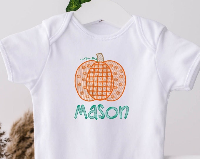 Personalized Pumpkin Sketch Embroidered Baby Bodysuit