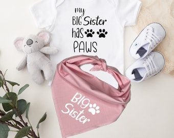 Big Sister Dog Bandana with Matching Bodysuit, Pink Big Sister Bandana Set,  Birth Announcement