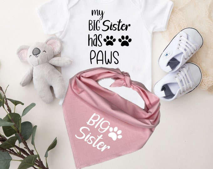 Big Sister Dog Bandana with Matching Bodysuit, Pink Big Sister Bandana Set,  Birth Announcement