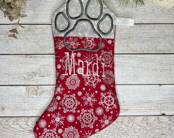 Personalized Christmas Dog Stocking, Paw Print Design