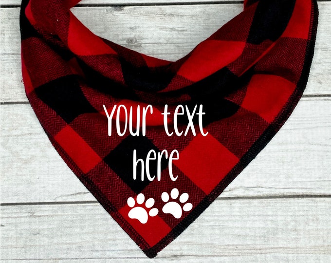 Buffalo Plaid Personalized Dog Bandana with Paw Print , Custom Dog Bandana