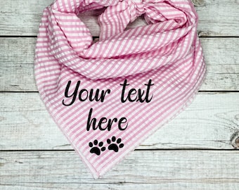 Pink Seer Sucker Personalized Dog Bandana with Paw Print, Custom Dog Bandana